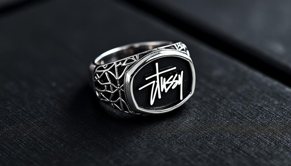découvrez la bague stussy en argent sterling 925, un incontournable de la collection streetwear tendance alliant style urbain et élégance moderne.