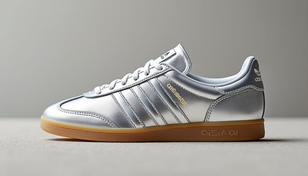 découvrez la samba argenté adidas, une chaussure iconique alliant style et performance avec son cuir métallisé élégant. parfaite pour un look moderne et authentique.